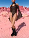Just Black Mesh Lettuce Teardrop Leotard