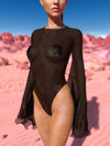 Just Black Mesh Bare Back Leotard