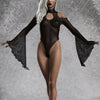 Just Black Mesh Lettuce Teardrop Leotard