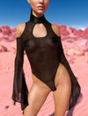 Just Black Mesh Lettuce Teardrop Leotard