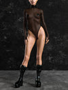 Just Black Mesh Back Zip Leotard